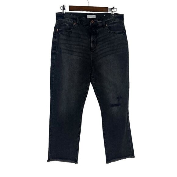 Loft Destructed High Rise Straight Crop Jeans in Washed Black Size 10/30 Petite - Picture 1 of 10